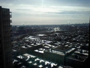 A south-east view from the apartments over the highway.